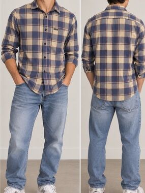 Volcom Modern Fit Blue Tan Plaid Cotton Button Up Shirt Men’s L